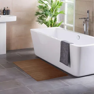 DE-COmmerce Badteppich aus Bambus Lines Taupe 80 x 150 cm Badematte Badvorleger Duschmatte rutschhemmend