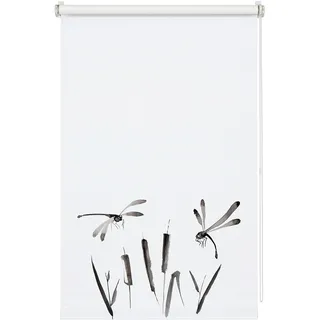Gardinia EASYFIX Japandi Dragonfly Rollo zum Klemmen, Tageslicht-Rollo, Blickdicht, Alle Montage-Teile inklusive, Weiß/Dekor, 60 x 150 cm