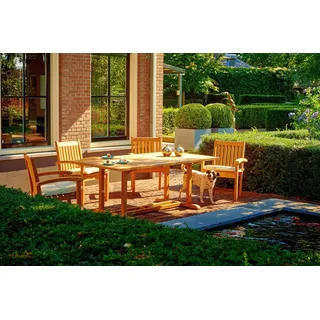 Traditional Teak Set Soraya, Victoria - bestehend aus 1x Tisch Soraya 200 x 100 cm, 4x Stapelsessel Victoria + Schutz...