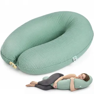 sei Design XXL Stillkissen 190x35 cm mit Musselin-Bezug ergonomisch. Schwangerschaftskissen Seitenschläferkissen Komfortkissen für Erwachsene. Stillkissenbezug aus 100% Baumwolle [ Bio-Baumwolle ]
