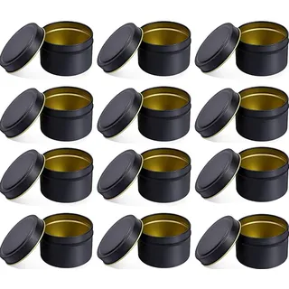 BEOIUCZZY 12 Stück Kerzendosen, 120 ml Kerzenbehälter Kerzengläser Runde Kerzengläser Schraubdeckel Metalldosen für Kerzen, DIY, Handwerk, Schmuck, Kosmetik DIY-Kerzenherstellungszubehör Schwarz