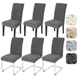 Alishomtll Stuhlhussen 6er Set Stretch Lammwollimitat Stuhlbezug für Schwingstühle Universal Esszimmerstühle Bezug Waschbar Abnehmbar Stühle Schutz für Bankett Hochzeit Restaurant (Dunkelgrau 6pcs)
