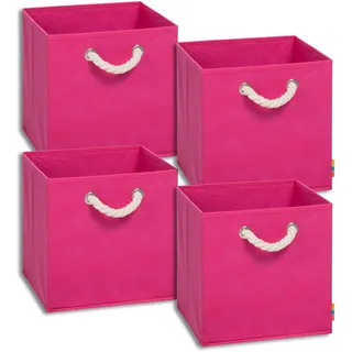 Storanda | 4er Set Aufbewahrungsbox | Kordel Griffband | Stabile & Faltbare Boxen | Regalboxen für Würfelregal Kallax | Ideal für Zuhause & Kinderzimmer | 30x30x30 cm | Pink