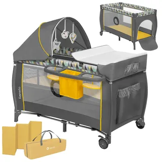 lionelo Sven Plus 4 in 1 Baby Bett ab Geburt bis 15 kg Wickelauflage Moskitonetz luftige Seitenwände mit Seiteneingang Tragetasche zusammenklappbar