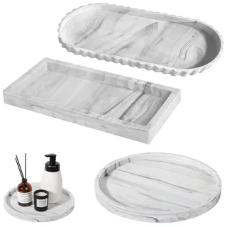 Silikonform Badezimmer Tablett – 3 Stück Silikonformen Tablett, für Gewebe Kerzen Handtuch Kleine Kosmetisch (Marmor Weiß)