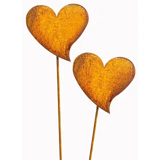 Blümelhuber 2er Set Gartenstecker Rost Herz Deko Edelrost Metall Herzen Blumenstecker als Dekoration für den Außenbereich und Rankhilfe für Pflanzen