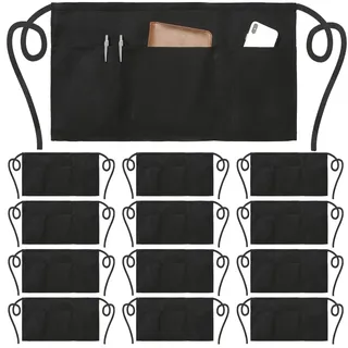 NOBONDO 12 Stück Kellnerschürzen mit 3 Taschen – Taillenschürzen für Damen und Herren, kommerzielle Kellnerschürze mit extra langen Riemen, verstärkte Nähte für Restaurant-Server