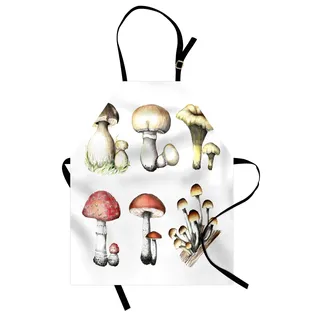 ABAKUHAUS Pilz Kochschürze, Hand gezeichnete Pilz-Muster-Amanita Muscaria Boletus Champignon-Retro- Illustration, Farbfest Höhenverstellbar Waschbar Klarer Digitaldruck, Mehrfarbig