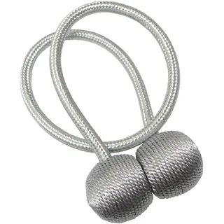Gardinia Raffhalter für Vorhänge und Gardinen, Mit Magnet zur einfachen Befestigung, Ø Kugel ca. 30 mm, Ø Schnur ca. 6 mm, Magnetische Raffspange, Flex-S, Silber, 48 cm