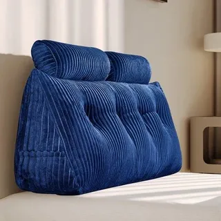 Unyqoos® 3‐in‐1 Rückenkissen & Keilkissen – ergonomisches Lesekissen mit Polyesterfüllung, abnehmbarer waschbarer Bezug, Seitenfach für Bett & Sofa - Blau