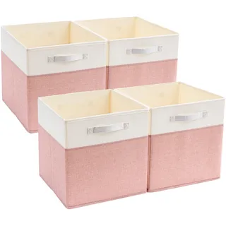 Mangata Aufbewahrungsbox 28x28x28 cm, faltenfrei Stoff Aufbewahrungskörbe für Kleiderkörbe, Körbe, Truhen, Spielzeug (4 er, Rosa / Beige Weiß)