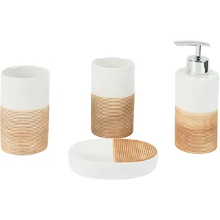 Testrut axentia 128405 Bad Accessoires Set Rimini - 4-teilig Badezimmer Set aus Seifenspender, Seifenschale und Zahnputzbechern - Badzubehör wiederbefüllbar, Keramik, Beige, 1 x 1 x 1 cm, 1 Einheiten