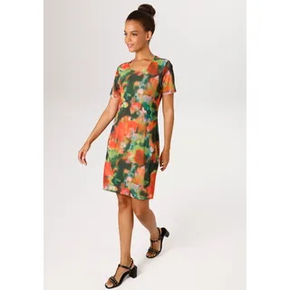 Sommerkleid ANISTON CASUAL, Damen, Gr. 46, N-Gr, bunt (grün, rot, rosa, orange), Mesh, Obermaterial: 95% Polyester, 5% Elasthan. Futter: 95% Viskose, 5% Elasthan, geblümt, figurbetont kniefrei, Rundhals, Kleider Sommerkleid, mit raffinierten Cut-Out im Rücken