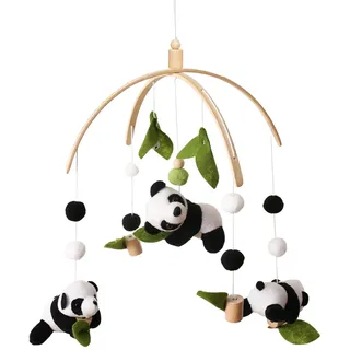 Mobile Baby Windspiele Panda, 3D Mobile Babybett Holz mit Glocke, Neugeborenen Bettglocke mit Filzbällen, Perfekt als Geschenk zur Geburt (A)