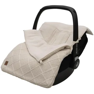 jollein Fußsack Check Knit, Oatmeal - Für Babyschale Kinderautositz Gruppe 0+ und Kinderwagen - Für 3-Punkt- und 5-Punkt-Gurt - Strickmuster und Fleece Futter