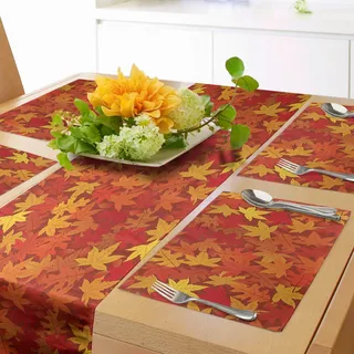ABAKUHAUS Orange Tischläufer & 4 Stück Tischsets, Nature Designs, Set für die Tischdekoration, 40 cm x 180 cm, Dunkelorange