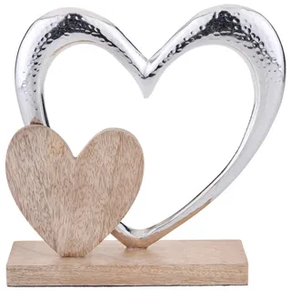 Ambia Home Dekoherz , Braun, Silberfarben , Holz, Metall , Mangoholz , vollmassiv , Uni , Herz , 21x21x6.5 cm , Handmade in India , Kunsthandwerk, zum Stellen , Dekoration, Dekofiguren & Skulpturen, Dekoobjekte