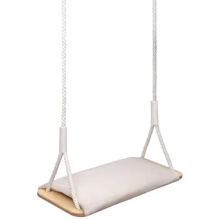MAMOI® Holzschaukel mit Velvet-Kissen, Holzsitz für den Innen- und Außenbereich, verstellbare Baumwollseile, bis 100 kg, Made in EU