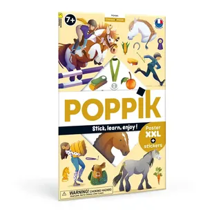 Poppik 1841263 Sticker-Poster, Pferde, interaktives Lernposter mit ablösbaren Aufklebern, mehrsprachiges Wissensposter, für Kinder ab 7 Jahren, 68 cm