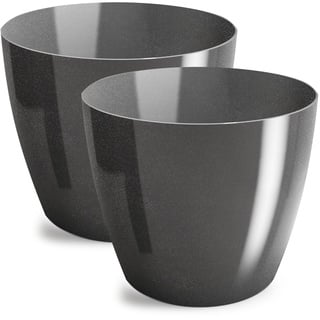 PECZEKO Blumentopf glänzender, Pflanzkübel aus Übertopf Kunststoff Dekorativer Topf für, groß und klein Pflanzen, 2er-Set blumenkübel, blumenkübel kräutertopf, (2 Pack) Graphit, ø 23 cm