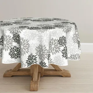Artoid Mode Blumen Grau Dahlien Herbst Tischdecke Rund 140 cm, Saisonnal Fall Fleckschutz Tischwäsche Küche Dekoration Urlaub Party Dekor