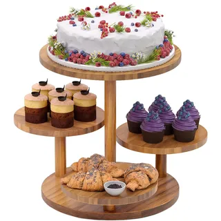 Packool Cupcake-Turmständer aus Holz, rustikaler, Stabiler, runder 4-stöckiger Tortenständer, Cupcake-Ausstellungshalter, Dessertständer für Geburtstagspartys