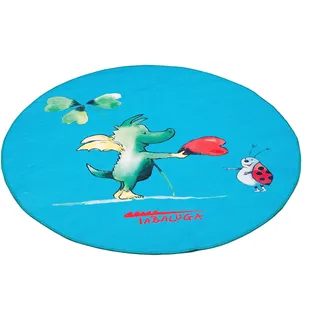 TABALUGA Kinderteppich »Drache Tabaluga Glück, hellblau«, rund, 4 mm Höhe, bedruckt, waschbar, Kinderzimmer, blau