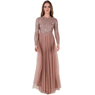 Maya Deluxe Damen Women's for Wedding Guest Plus Size Large Rich High Waist Sequins Long Sleeve Prom Evening Bridesmaid Dress, Pale Mauve, 40 EU