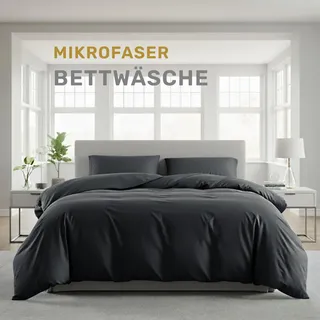 Lavea® Bettwäsche 135x200 cm, 2-teilig, 1 Bettbezug 135x200 cm, 1 Kissenbezug 80x80 cm, Mikrofaser, weich, atmungsaktiv, pflegeleicht, hypoallergen, Markenreißverschluss, Bettwäsche-Sets Anthrazit