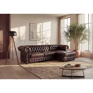 Chesterfield Ecksofa - Ecke Rechs - Büffelleder - Dunkelbraun - BRENTON