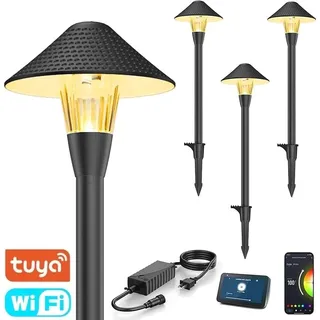 Set mit 4 LED-Wegeleuchten „Pilz“ Smart WiFi Tuya RGBW, 16 Mio. Farben, IP65