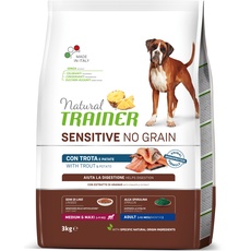 Natural Trainer Sensitive No Grain Hundefutter für Erwachsene, Medium & Maxi mit Forelle und Kartoffeln - 3 kg