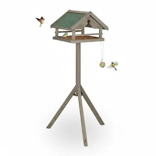 Relaxdays Vogelfutterhaus mit Ständer, wetterfestes Asphaltdach, Garten, Balkon & Terrasse, Vogelhaus, Tannenholz, braun