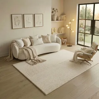 Teppich SEHRAZAT "Rio 1700, auch als Läufer", creme, B:200cm H:7mm L:290cm, Polyester, Teppiche, Teppich, Kurzflor, grafisches Hoch Tief Muster, Wohnzimmer