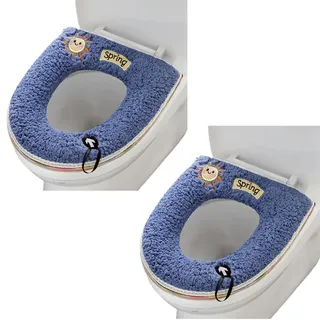 2er Set Universal WC Sitzpolster mit Aufhängeschlaufe für Badezimmer Weich Warm Waschbar