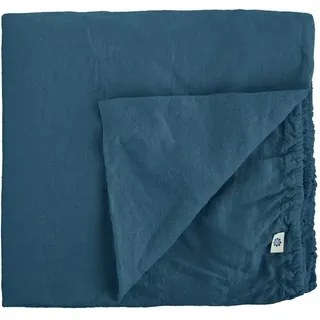 Linen & Cotton Weicher Griff Spannbettlaken Spannbetttuch Bettlaken mit Gummizug Alicia -100% Leinen Gewaschen, Petrol Blau (90 x 190 cm) Laken Leintuch Betttuch Hoch Bettwäsche Bett Einzelbett Sommer