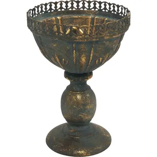 Pokalvase Metall Deko Antik Gold Grau Ø15,5cm H22cm Vintage Pflanzgefäß - Grau