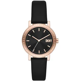 DKNY Damenuhren Soho D, Dreizeiger Uhrwerk, 34mm Rose Gold Edelstahlgehäuse mit Lederarmband, NY6618