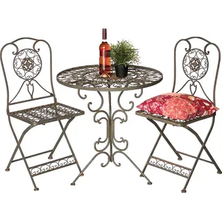 DanDiBo Sitzgruppe Eisen Garten Antik Bistroset Tecla Bistrotisch mit 2 Stühlen klappbar Metall Gartentisch - Braun