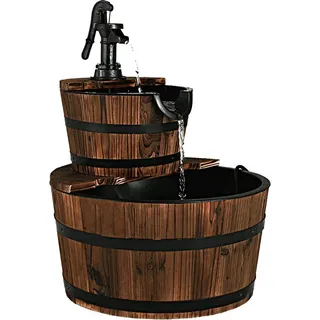 COSTWAY Brunnen Holz Gartenbrunnen Holzbrunnen Holzfass mit Wasserpumpe ? 44,5cm
