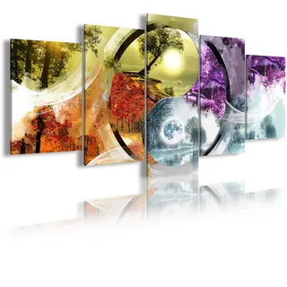 DekoArte 461 - Modernes Bild, digitalisierter Kunstdruck | Dekoratives Bild für den Salon oder das Schlafzimer |Stil Landschaft Yin Yang vier Jahreszeiten | 5 Teile 200 x 100 cm XXL