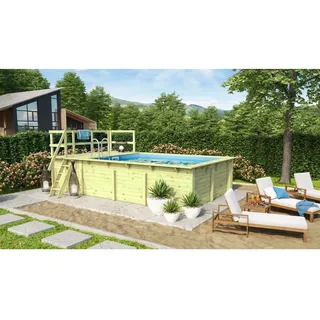 Karibu Holzpool Roma A 353 x 400 x 124 cm mit Sonnendeck