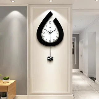 GERHWASH 30x57 cm moderne tropfenförmige Holz-Wanduhr – stilvolles Uhrwerk und minimalistisches Design – geräuschlose Zeitansage Wanduhr ohne tickende Geräusche für Wohnzimmer und Büro