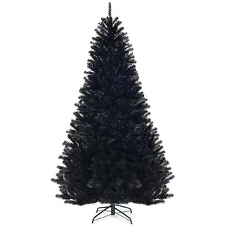 Costway Künstlicher Weihnachtsbaum schwarz, Tannenbaum mit Metallständer,