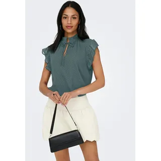 Spitzenbluse ONLY "ONLLANDAU DOBBY FRILL V-NECK TOP WVN", Damen, Gr. XS, balsam grün, Web, Obermaterial: 100% Polyester, unifarben, normal, Blusen Spitzenbluse, Kunstfaser
