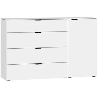 Jutzler Sideboard , Weiß , Holzwerkstoff , 2 Fächer , 4 Schubladen , 135x87x43 cm , Typenauswahl, in verschiedenen Größen erhältlich, Abdeckplatte aus Glas , Kleinmöbel, Kommoden, Sideboards
