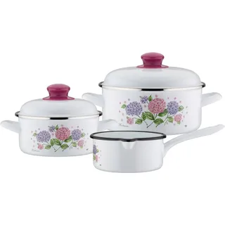 GSW Hortensie Topf-Set 5-tlg. 1 x Kochtopf Ø 16 cm + 1 x Kochtopf Ø 20 cm + 1 x Stielkasserolle Ø 16 cm