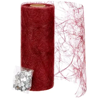 Deko AS GmbH Sizoweb Tischband - 25 Meter Rolle + 100 Deko Herzen Gratis (20cm Breite, in Bordeaux)