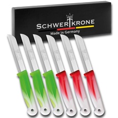 Schwertkrone 6 Küchenmesser Wellenschliff | Messerset Solingen | Gemüsemesser scharf gezahnt / Welle / Schälmesser Obstmesser Allzweckmesser Bandstahl 8,5 cm Klinge