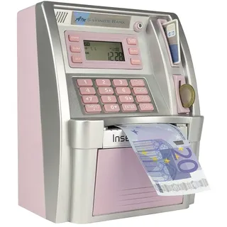 LB Geldbank Geldautomat für Kinder Sparbank Elektronischer digitaler Geldautomat Spardose für Münzen und Scheine,Mini Sparschwein,Rosa(Euro Version)